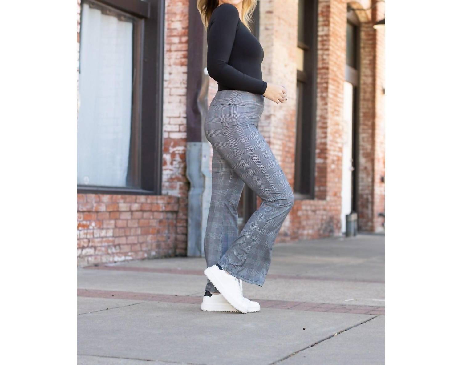 Julia Rose Felicity Plaid Bootcut Leggings - 30" in grey - women's pants - view 4