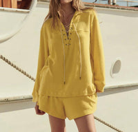 The Great. - Micro Terry Lace Up Tunic Top