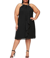 Halter Braid Bead Neck Chiffon Dress