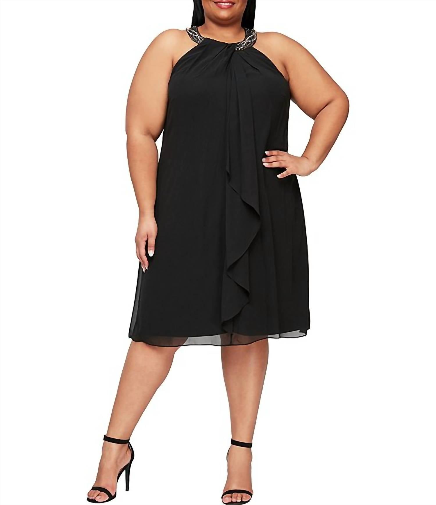 Halter Braid Bead Neck Chiffon Dress