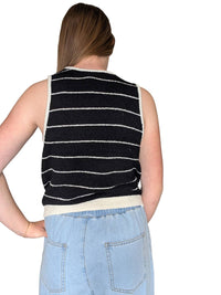 Miou Muse - SHORT SLEEVE WIDE PINSTRIPED KNITTED TOP
