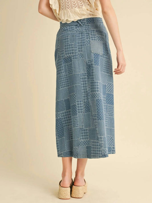 Merci - Patchwork Midi Denim Skirt