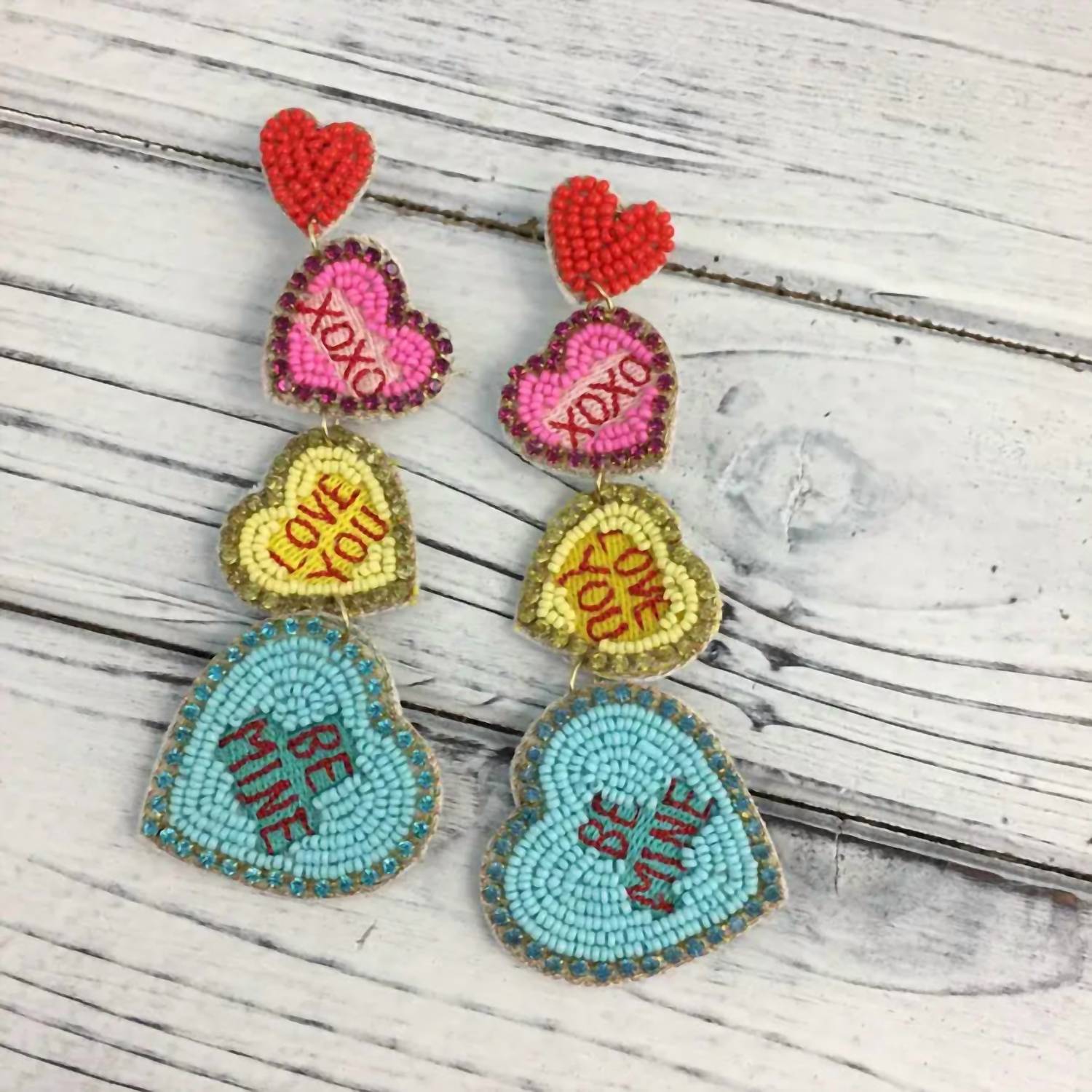 Bosuk Jewlery - Women's Conversation Heart Beaded Valentine’s Day Dangle Earrings