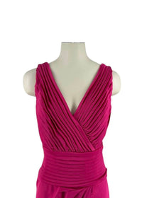Tadashi Shoji Women's Pleated Sleeveless Faux Wrap Midi Dress in pink - women's dress - detail view