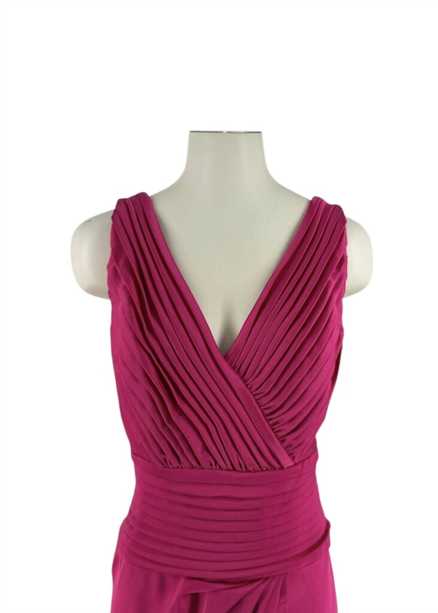 Tadashi Shoji Women's Pleated Sleeveless Faux Wrap Midi Dress in pink - women's dress - detail view