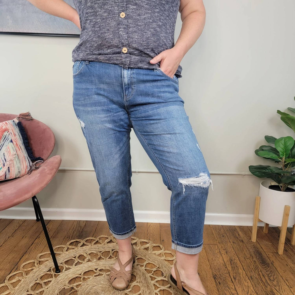 Kancan - Stacie Mid Rise Boyfriend Jeans