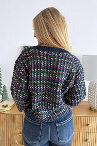 PINCH Stripe Knit Sweater in navy multi - women's sweater - detail view