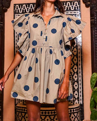Bucketlist - Ruffle Sleeve Pintuck Detail Polka Dot Mini Dress