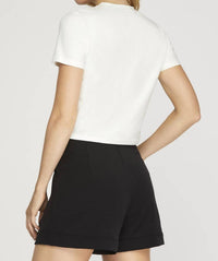 SHE + SKY Rhinestone Faux Bra Embellished T-shirt in off white - women's t-shirt - detail view