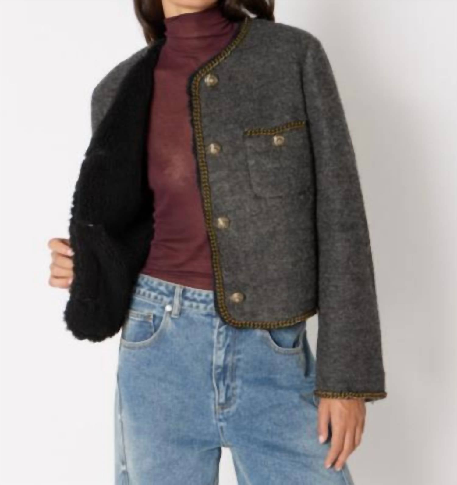 Berenice - Melrose Chain Trimmed Jacket With Sherpa Lining