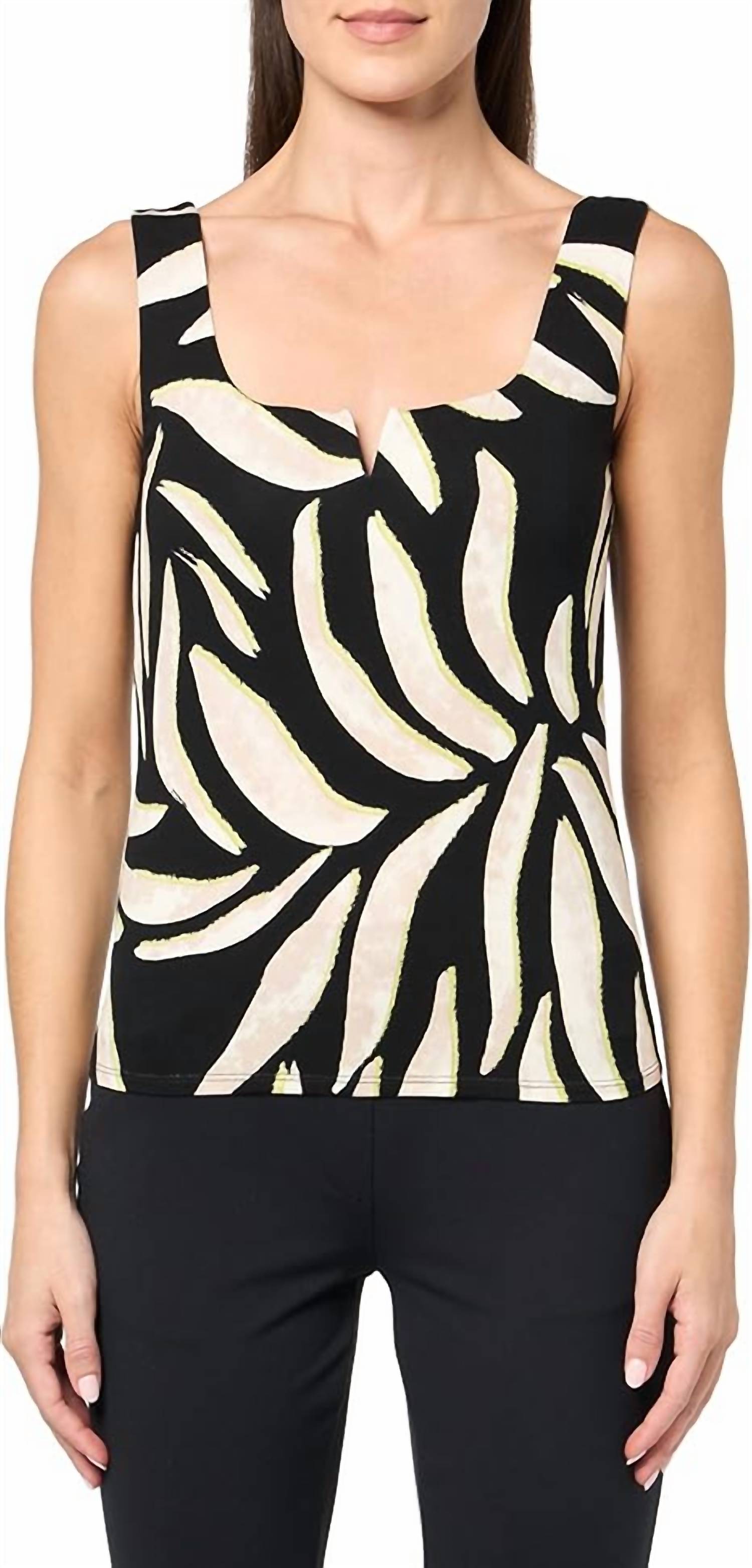 Nic + Zoe - Breezy Leaves Split Neck Tank Top