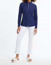 Tribal - Long Sleeve Zip Up Mock Neck Top