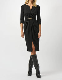 Joseph Ribkoff Ruched Front Slit V-neck Sheath Dress in black - women's dress