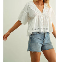 Miou Muse - Aria Romantic Eyelet Ruffle Blouse