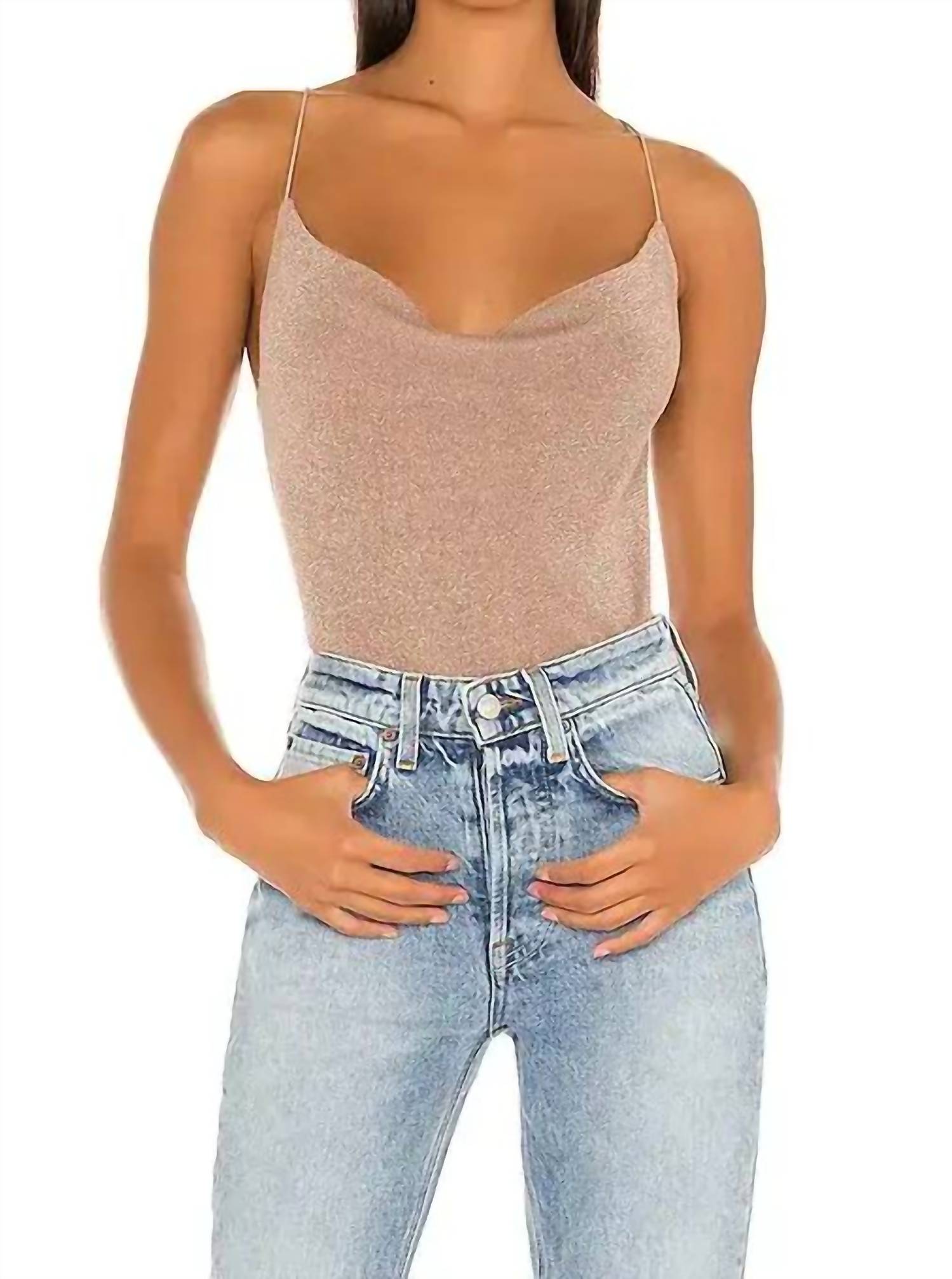 525 America Shimmer Cowl Cami Top in blush - women's shirt