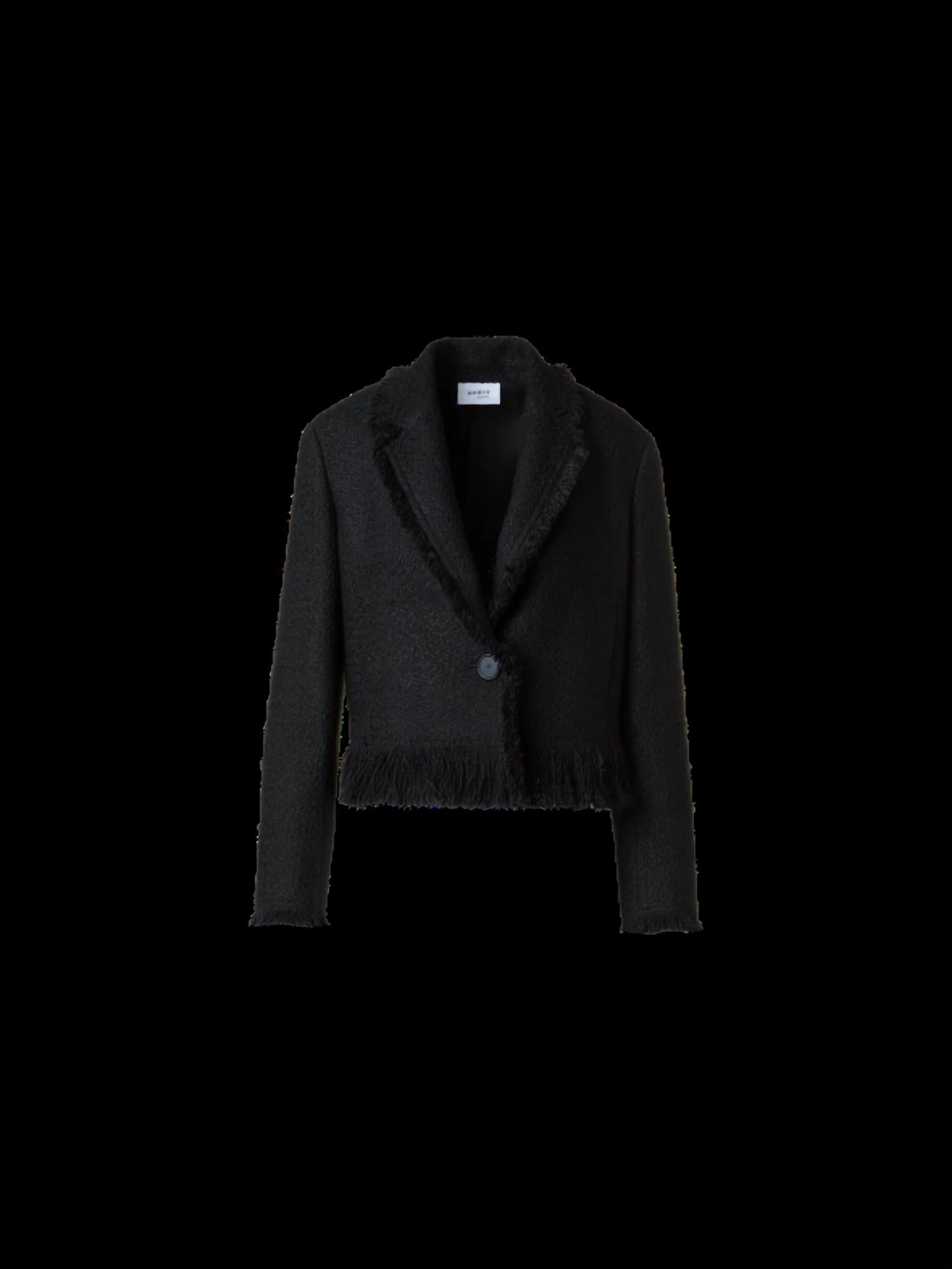AKRIS PUNTO Tweed Fringe Short Jacket in black - women's jacket - detail view
