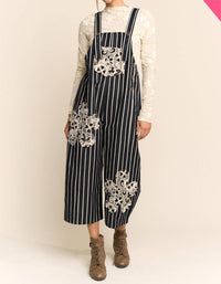 Davi & Dani - Stripe Crochet Pocket Loose Fit Overall - Plus