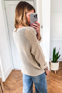 Shewin - Crochet Hollow-Out Knit Sweater