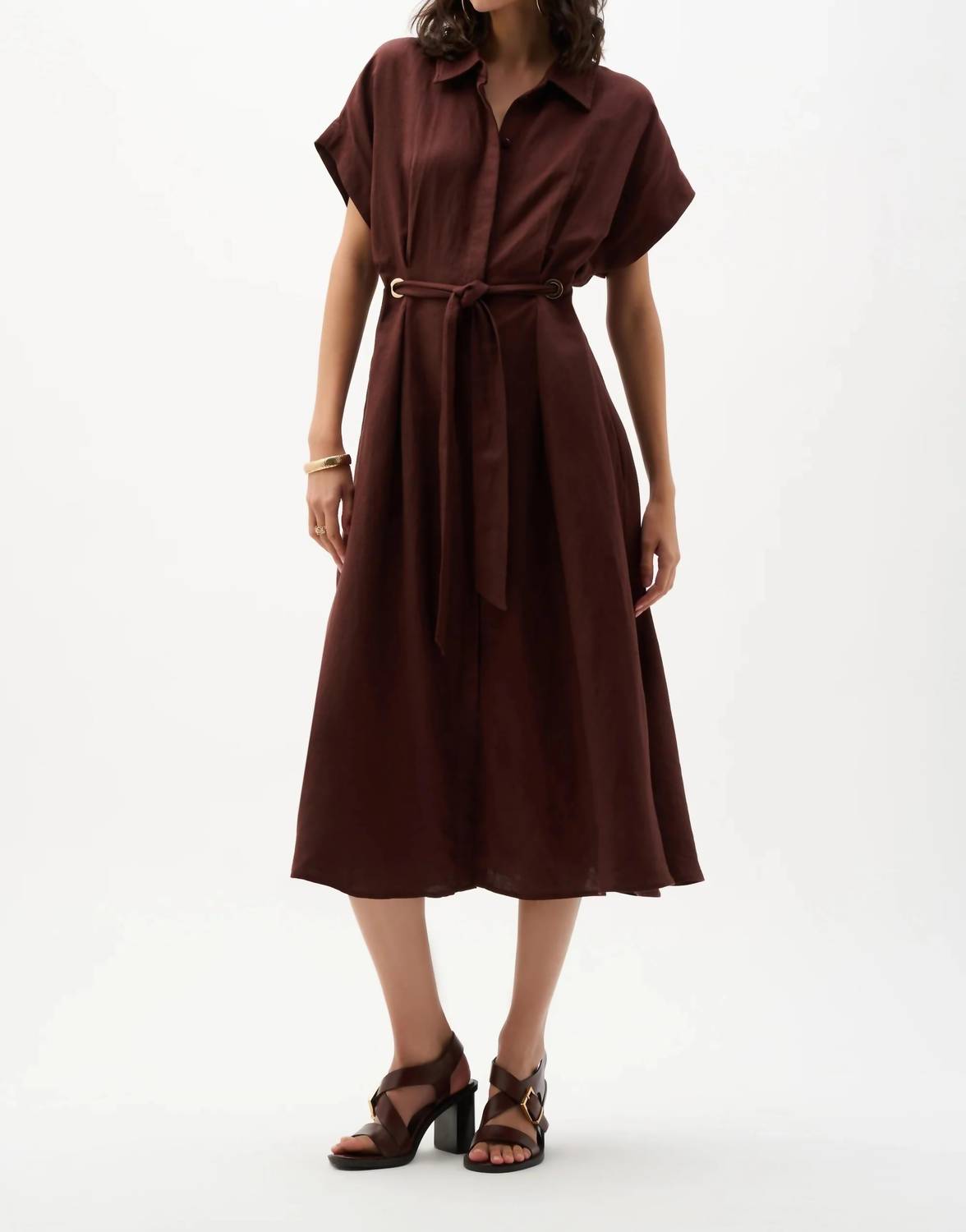 Joseph Ribkoff - Belted Linen Midi Fit And Flare Dress