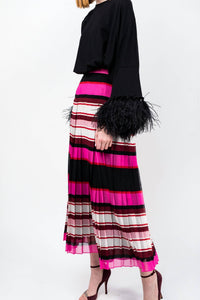 Valentino - Striped Pleated Silk Skirt