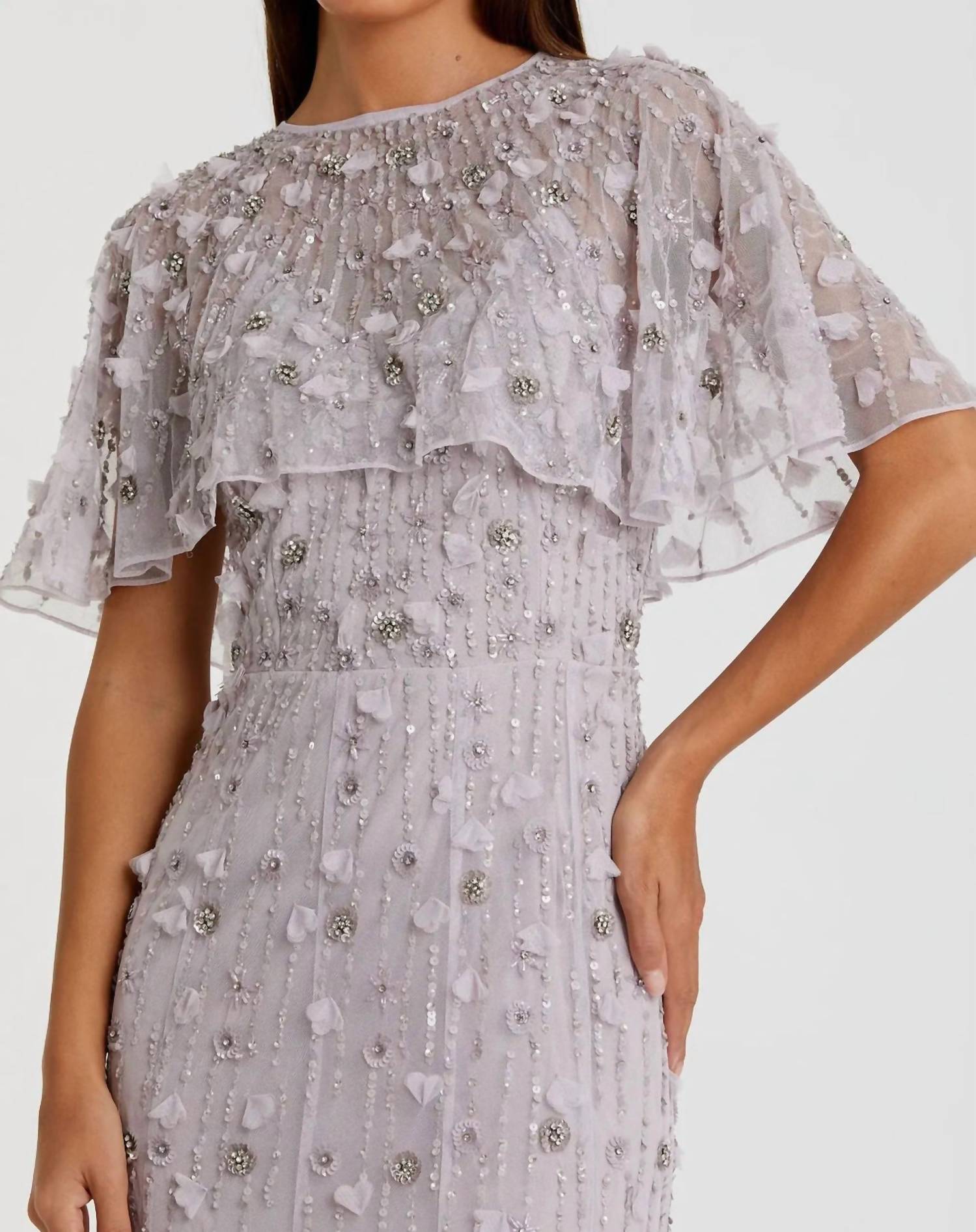 Mac Duggal - Embellished Illusion Cape Sleeve Trumpet Gown
