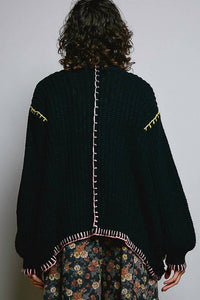 Pol - Solid Pattern Blanket Stitch Open Cardigan
