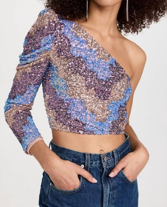 Tess One Shoulder Long Sleeve Zigzag Sequin Top