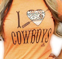 Ali Dee Wholesale I Heart Cowboys Tee in orange - women's t-shirt - detail view