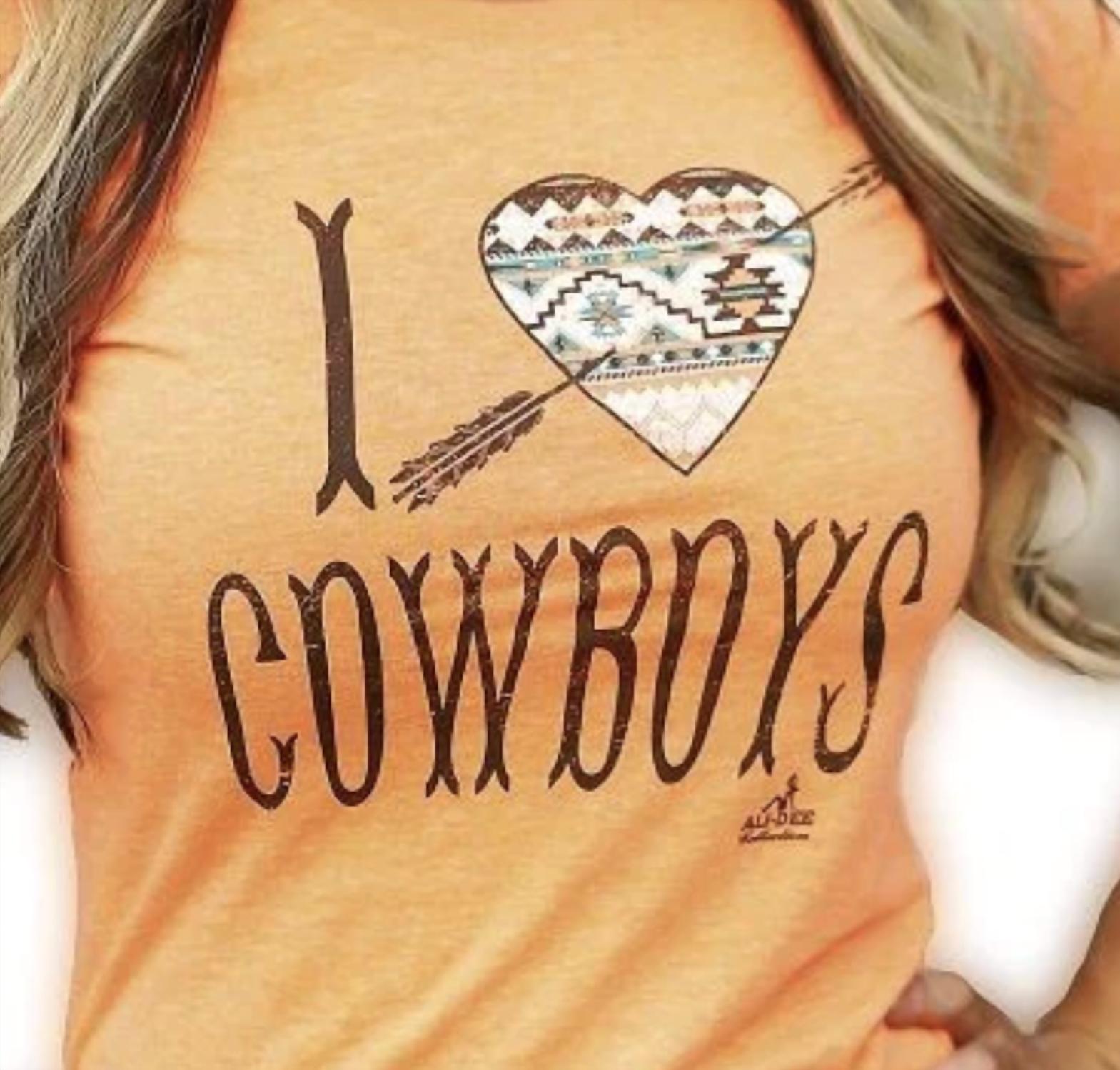 Ali Dee Wholesale I Heart Cowboys Tee in orange - women's t-shirt - detail view