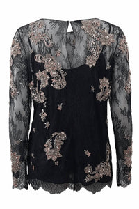 Marchesa - Chantilly Lace Top With Crystals