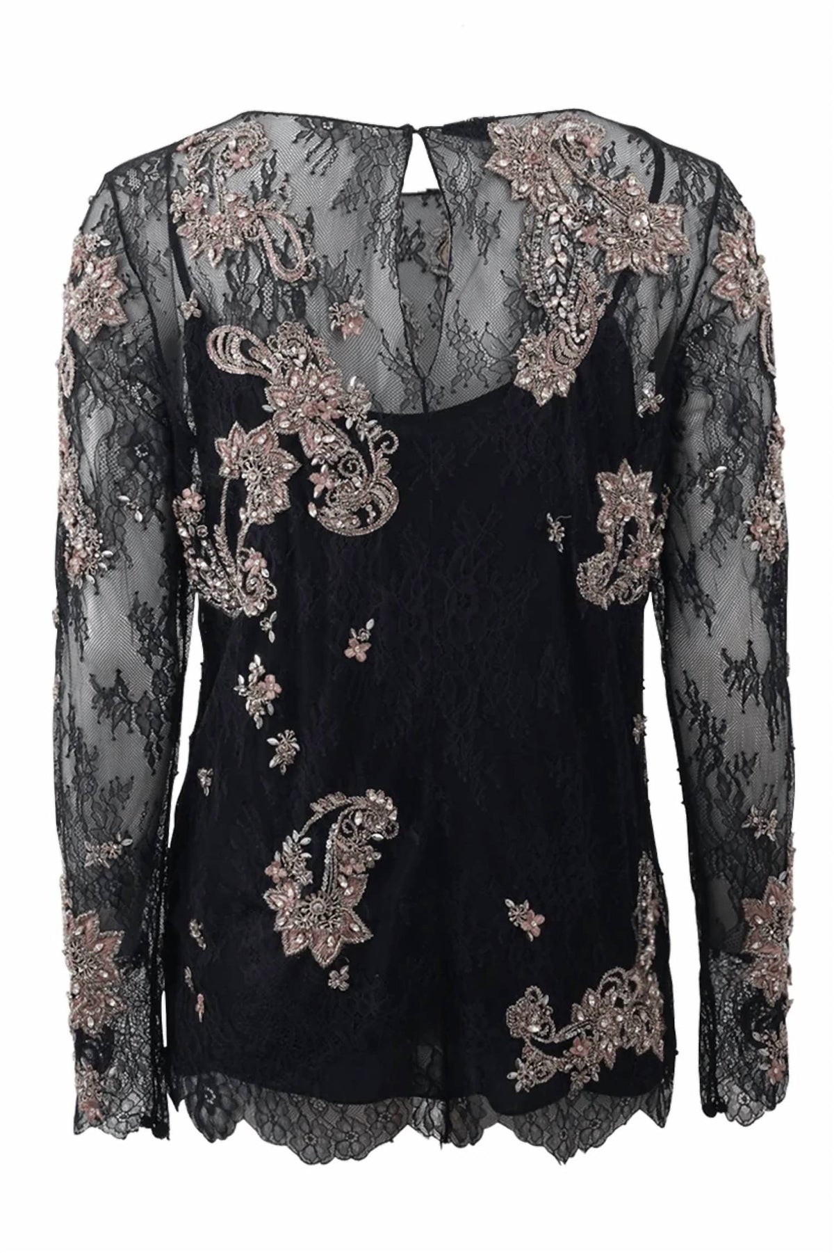 Marchesa - Chantilly Lace Top With Crystals