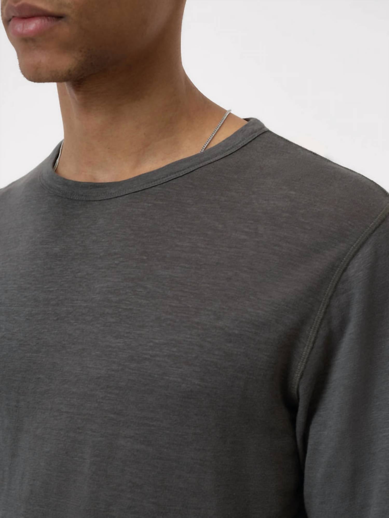 CLOSED Long Sleeve Linen T-shirt in pepper gray - men's long sleeve top - alternate view