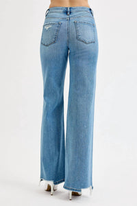 RISEN Tummy Control High Rise Distress Jeans in light to med wash - women's jeans - alternate view