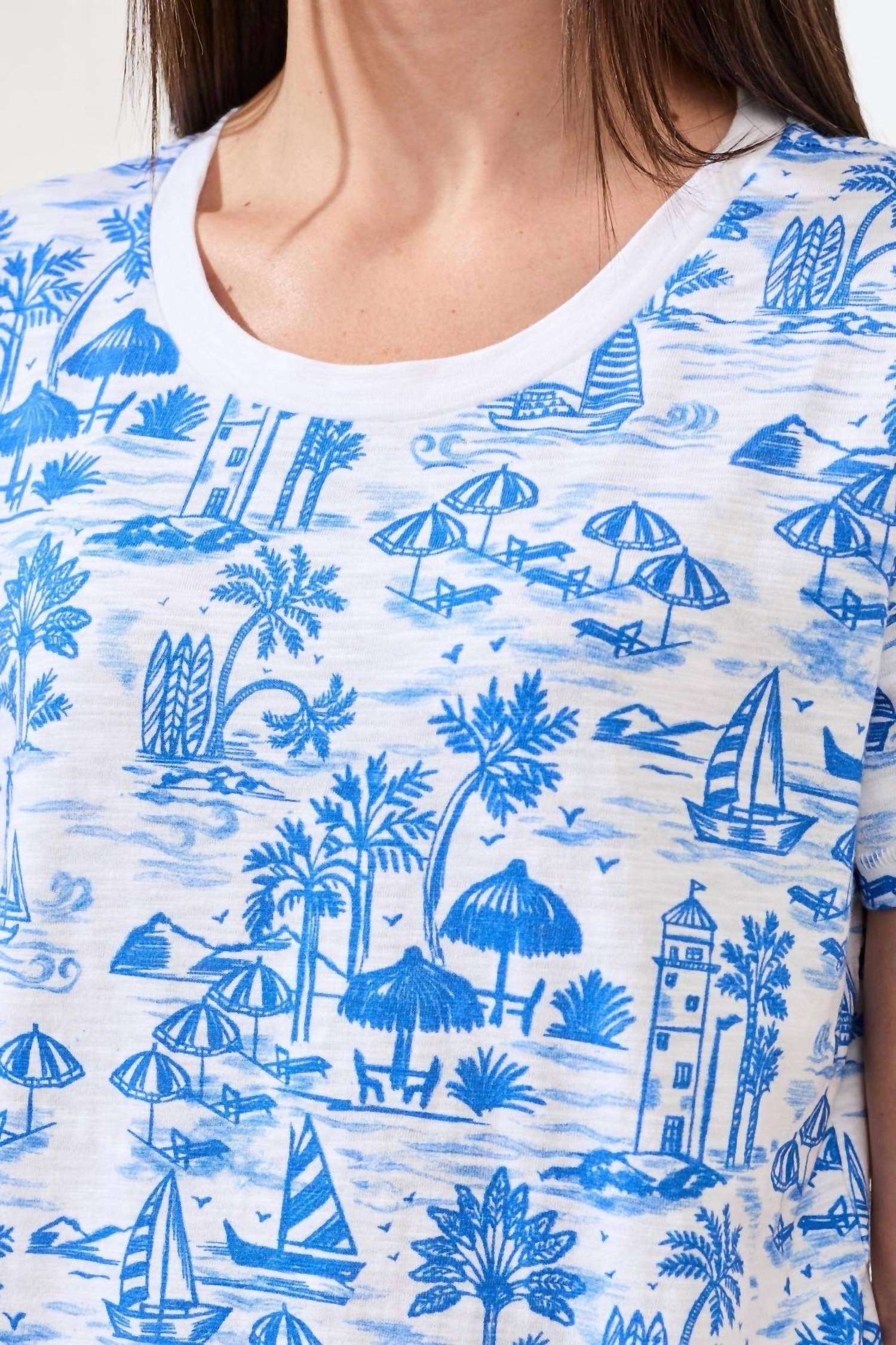 Tribal - Printed Slub Knit Crew Neck Top