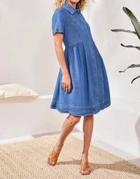 Tribal - Button Down Flowy Midi Denim Dress With Pockets