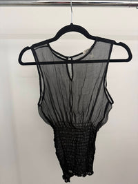 La Rando Women's Waist Rouching Sheer Tank in black - women's tank top
