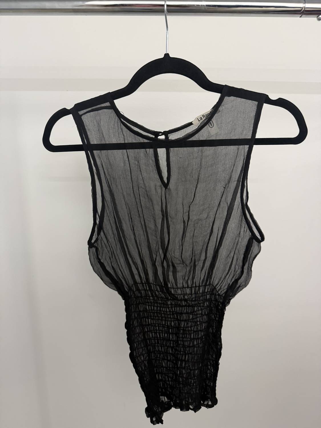 La Rando Women's Waist Rouching Sheer Tank in black - women's tank top