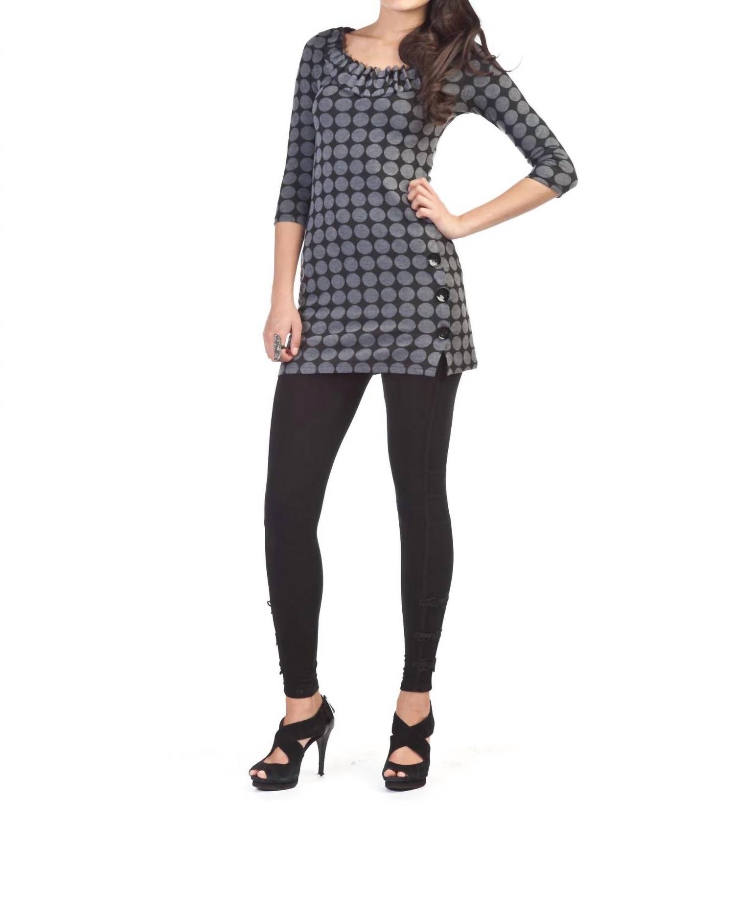 Papillon - Ruffle Neck Polka Dot Sweater Dress