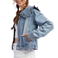Style Usa - Mineral Washed Sailor Collar Denim Jacket