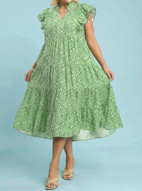 Umgee - Leaf Print Tiered Maxi Dress