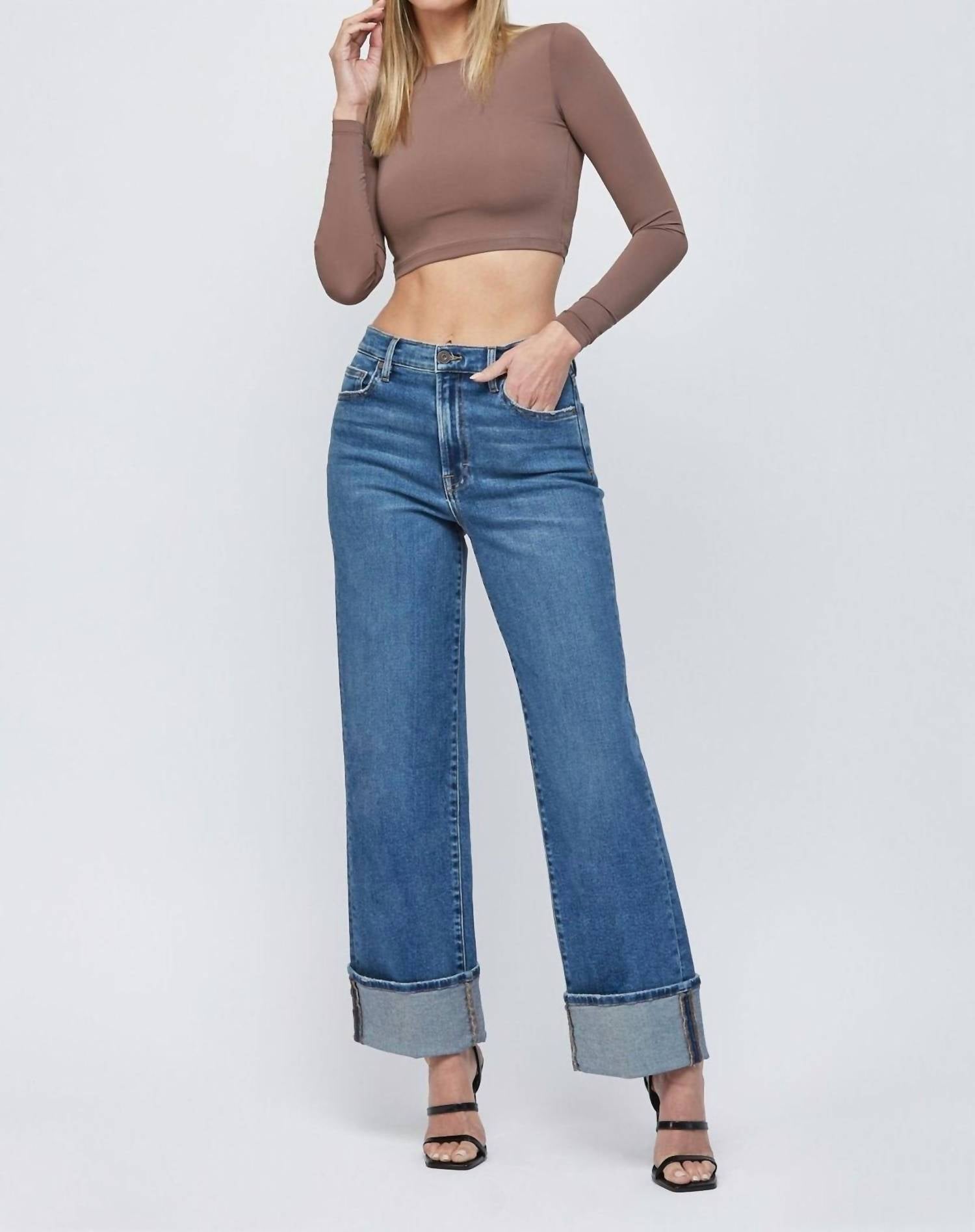 Hidden - High Rise Cuffed Denim Jeans
