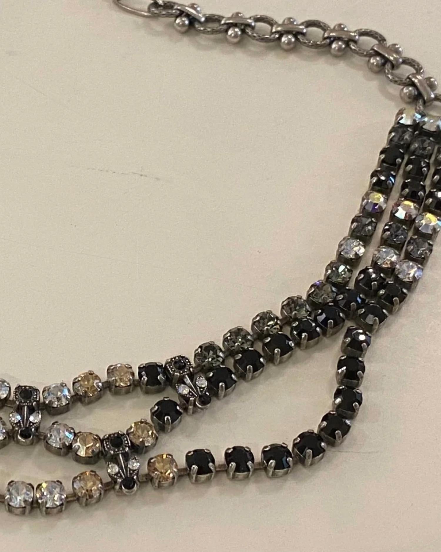 Mariana - Antiqued Silver Extra Fancy Three Strand Crystal Necklace