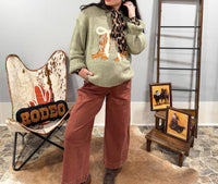 Baevely by Wellmade Boot Scootin Sweetheart Sweater in green - women's sweater