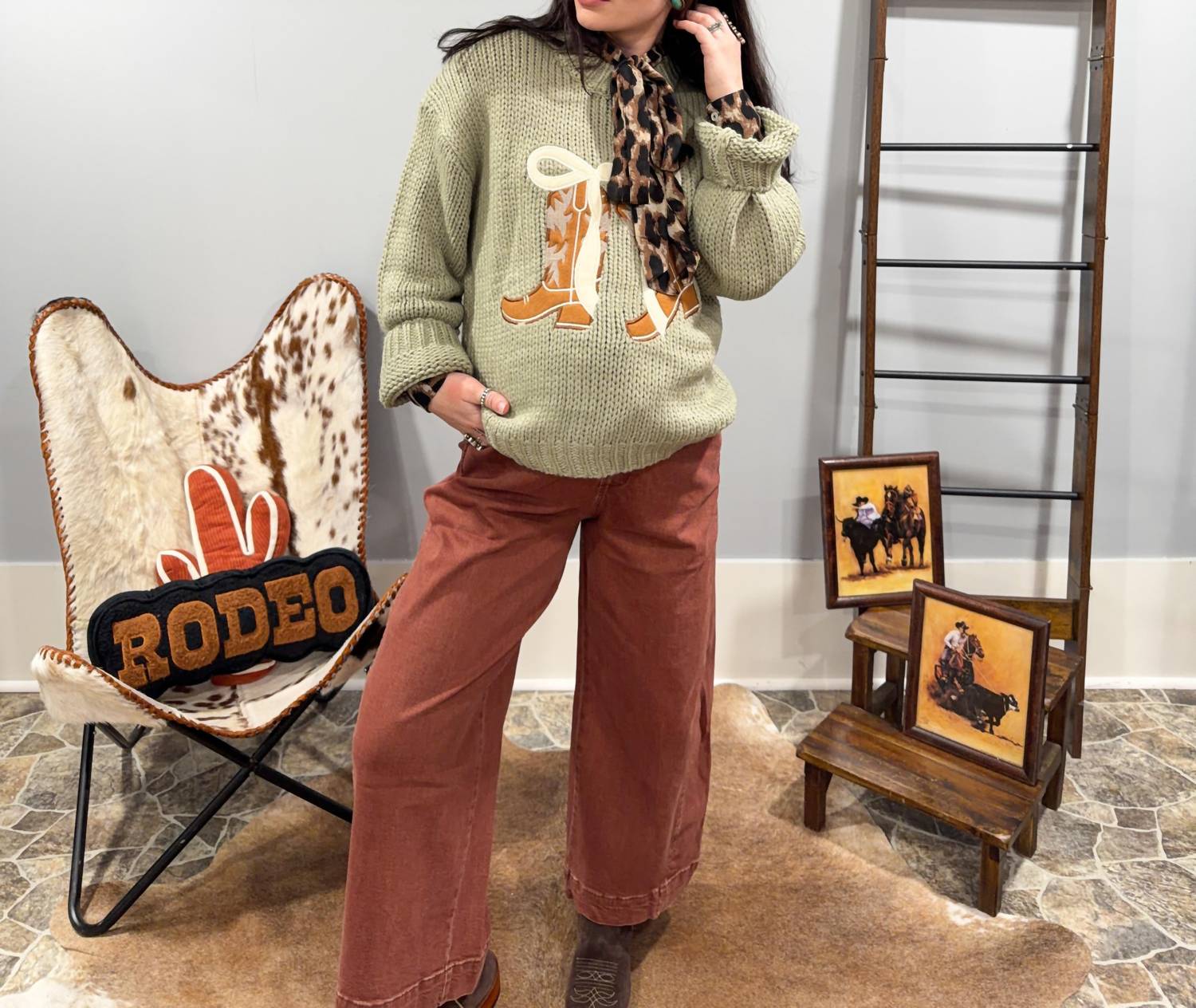 Baevely by Wellmade Boot Scootin Sweetheart Sweater in green - women's sweater