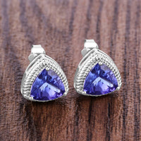 Diana M Jewels Women's Trillion Natural Tanzanite Stud Earrings (4.24 Ct) - Statement in 14k white gold - women's jewelry - detail view