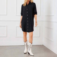 Karen Kane Ruched Sleeve Shirtdress in black - women's dress - alternate view