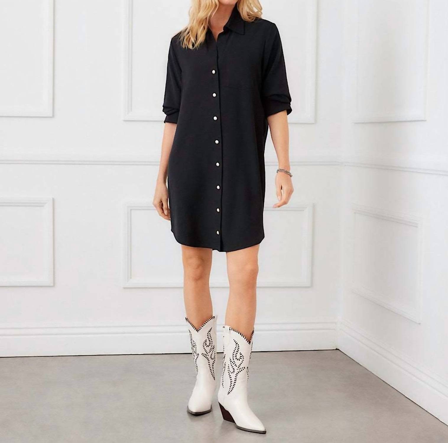Karen Kane Ruched Sleeve Shirtdress in black - women's dress - alternate view