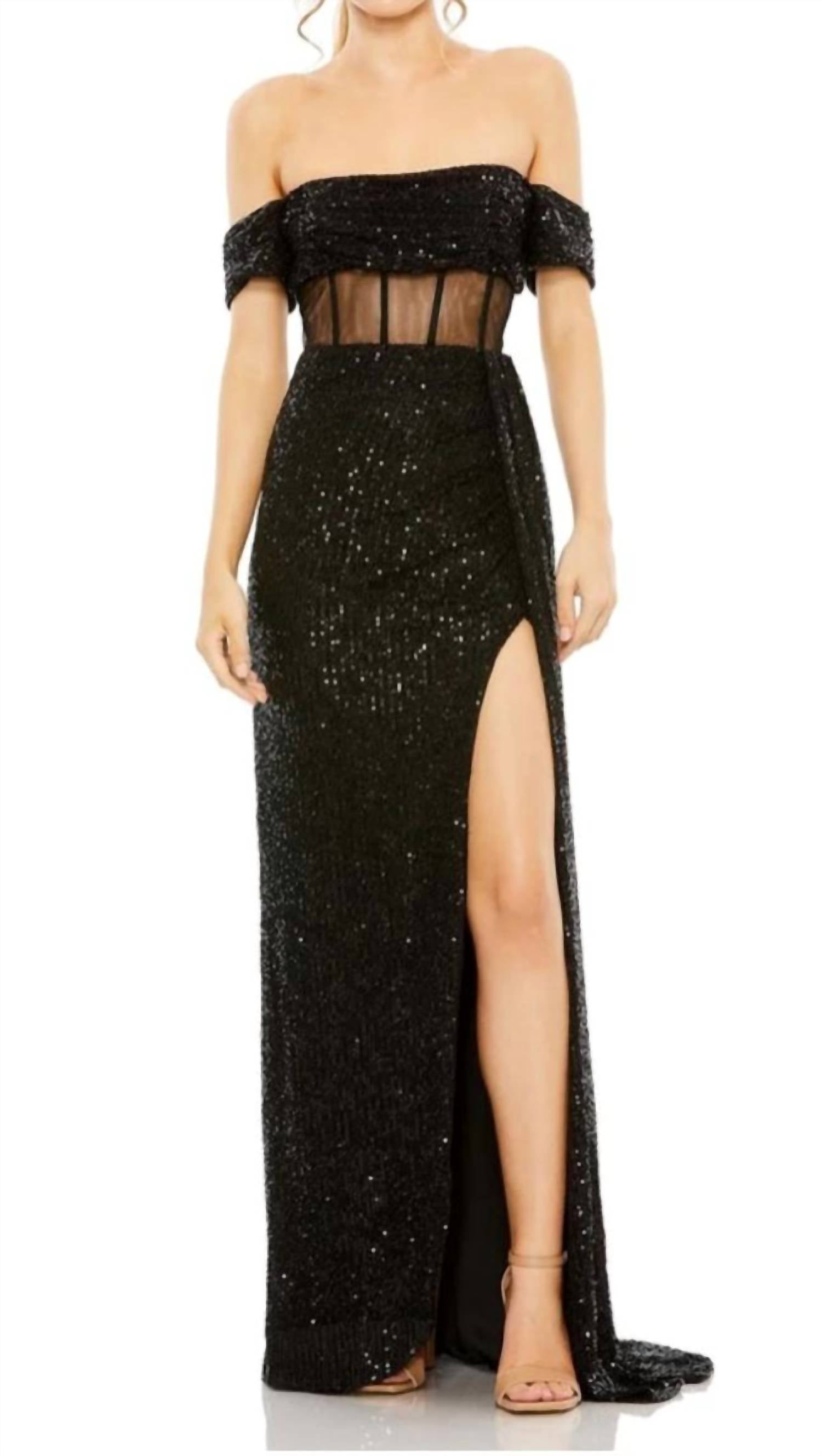 Mac Duggal - Women's Illusion Midriff Corset Dress