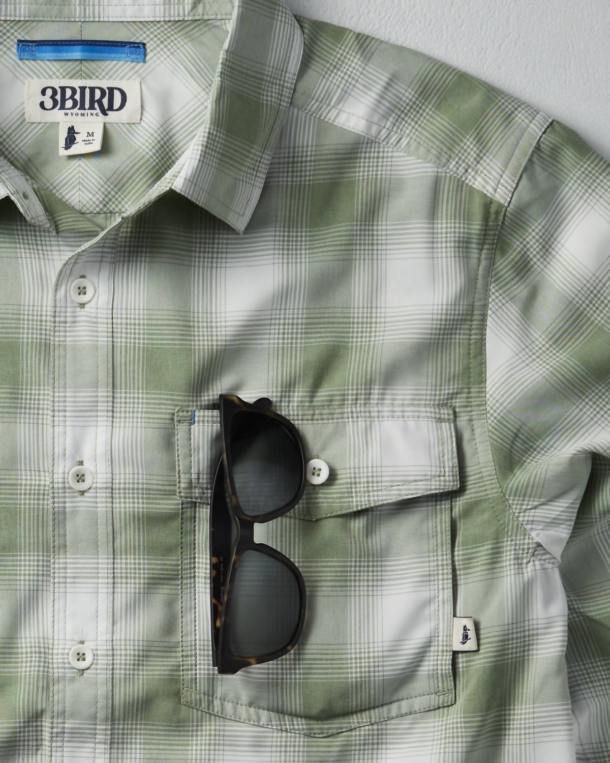 3BIRD Men's Kingfisher Short Sleeve Shirt in sage kirby plaid - men's shirt - alternate view