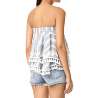 Women's Amaris Tassel Trim Embroidered Floral Strapless Top